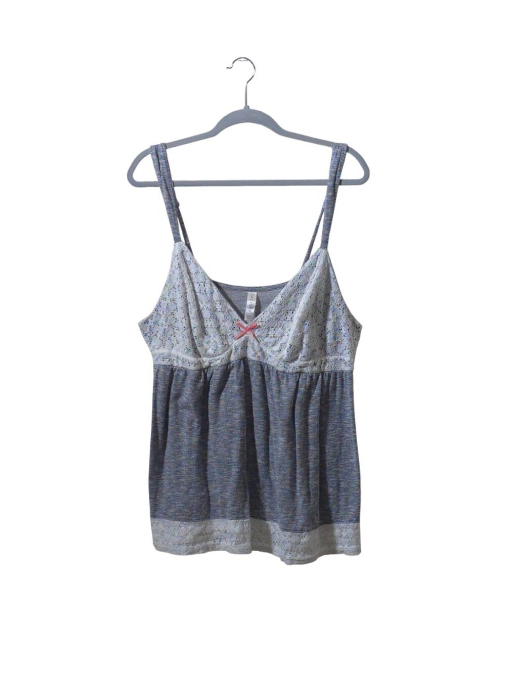Cacique Lace Trim Sleep Cami Plus Size 14/16 Gray Floral Lingerie Tank Top